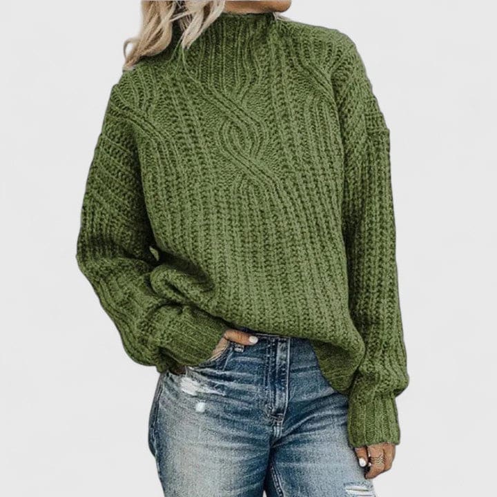 Alberte | Strikket Sweater Med Høj Hals Og Klassisk Kabelmønster