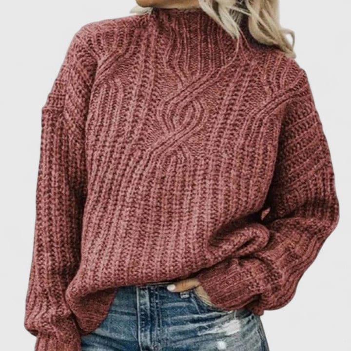 Alberte | Strikket Sweater Med Høj Hals Og Klassisk Kabelmønster