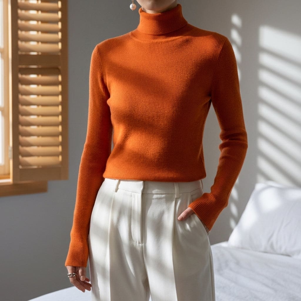 Nora | Strikket Sweater Med Høj Krave og Slank Pasform