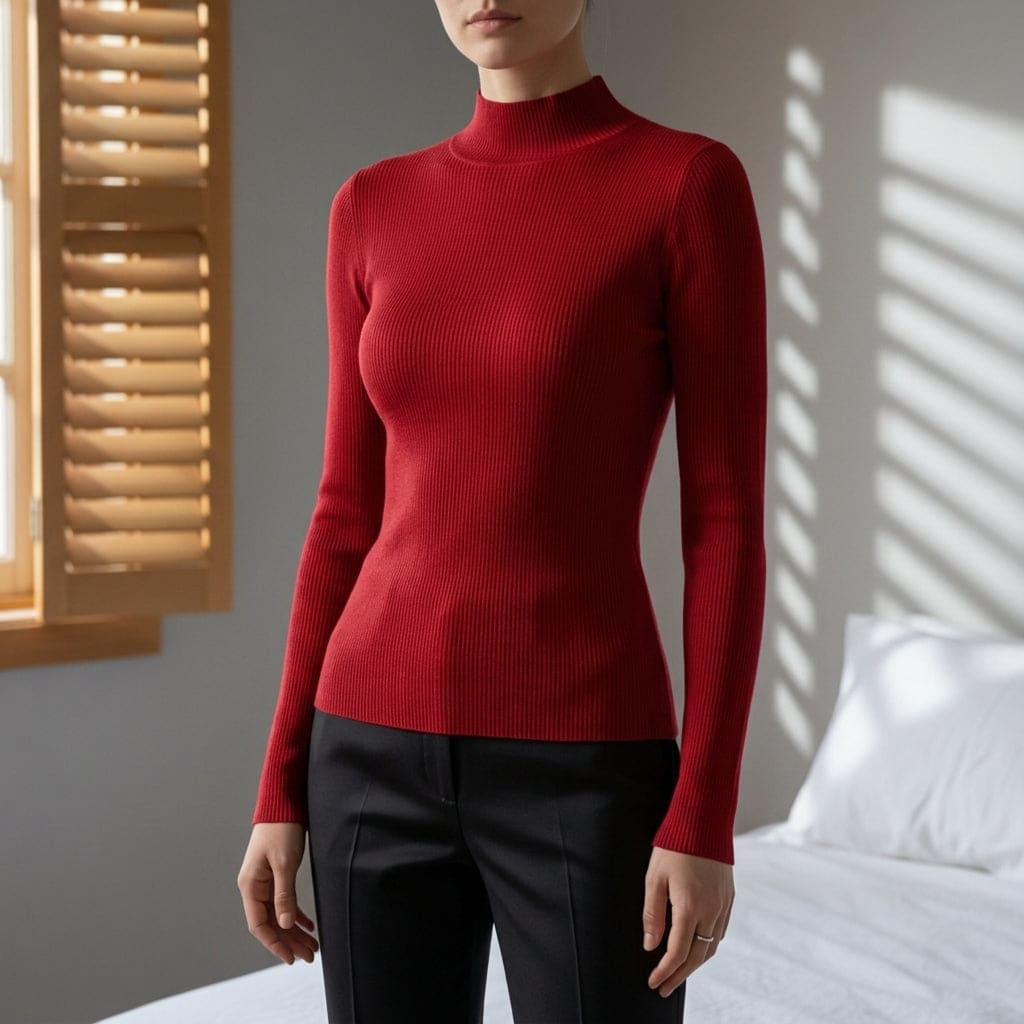 Nora | Strikket Sweater Med Høj Krave og Slank Pasform