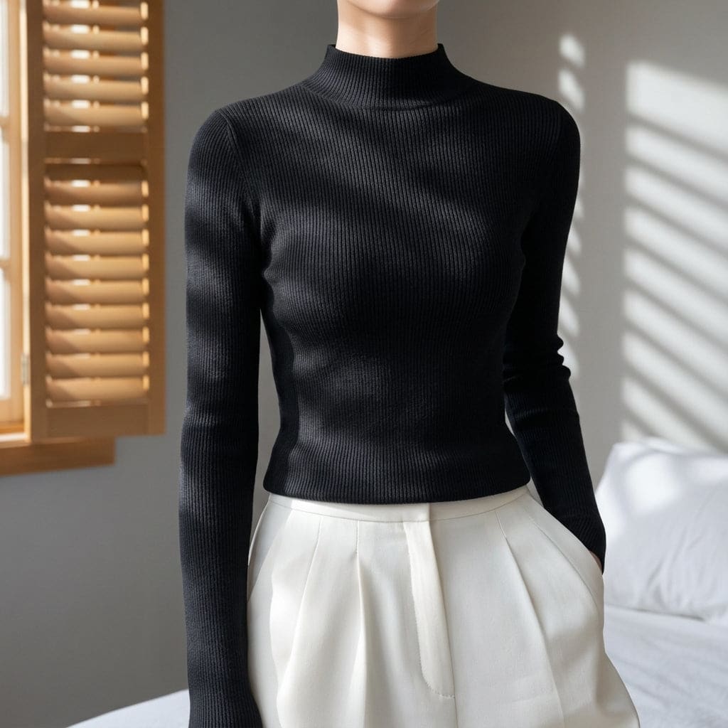 Nora | Strikket Sweater Med Høj Krave og Slank Pasform