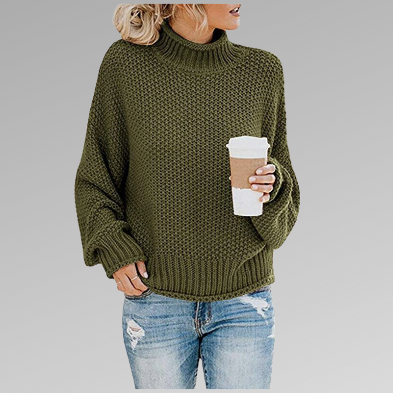 Ditte | Strikket Sweater Med Høj Hals Og Afslappet Pasform