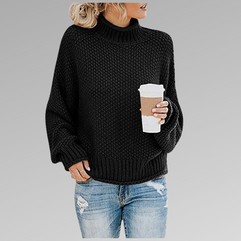 Ditte | Strikket Sweater Med Høj Hals Og Afslappet Pasform