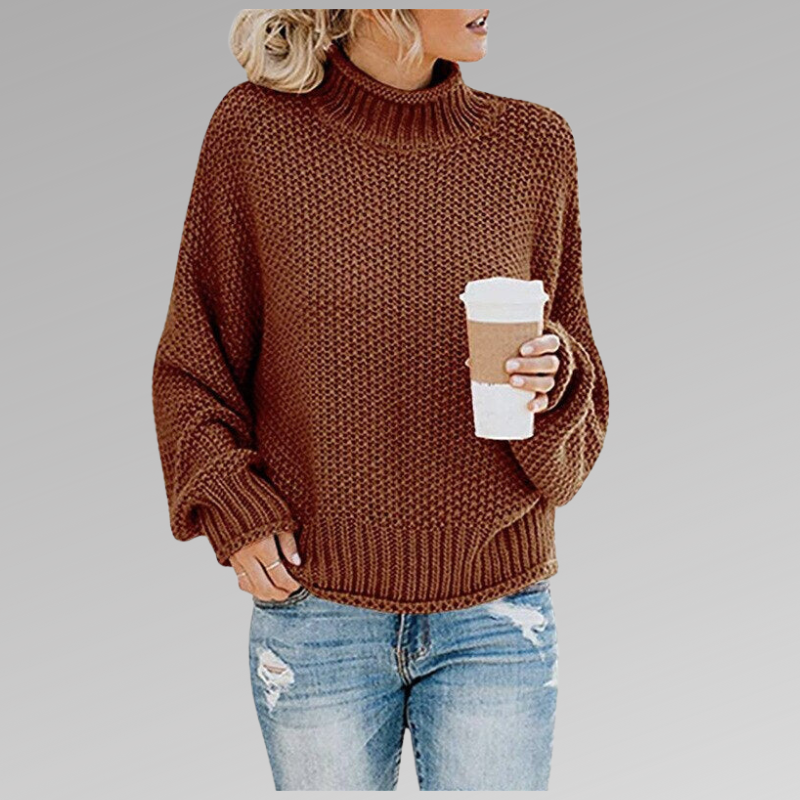 Ditte | Strikket Sweater Med Høj Hals Og Afslappet Pasform