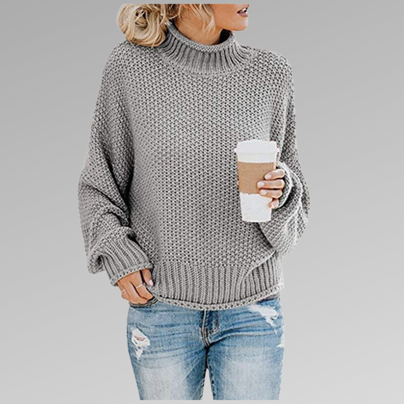 Ditte | Strikket Sweater Med Høj Hals Og Afslappet Pasform