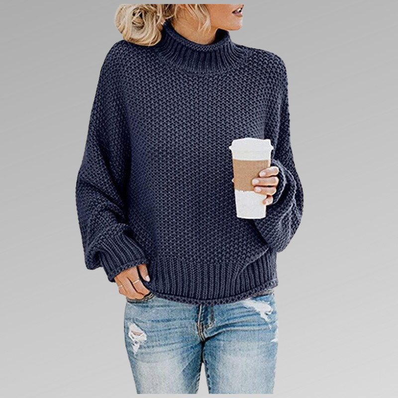 Ditte | Strikket Sweater Med Høj Hals Og Afslappet Pasform