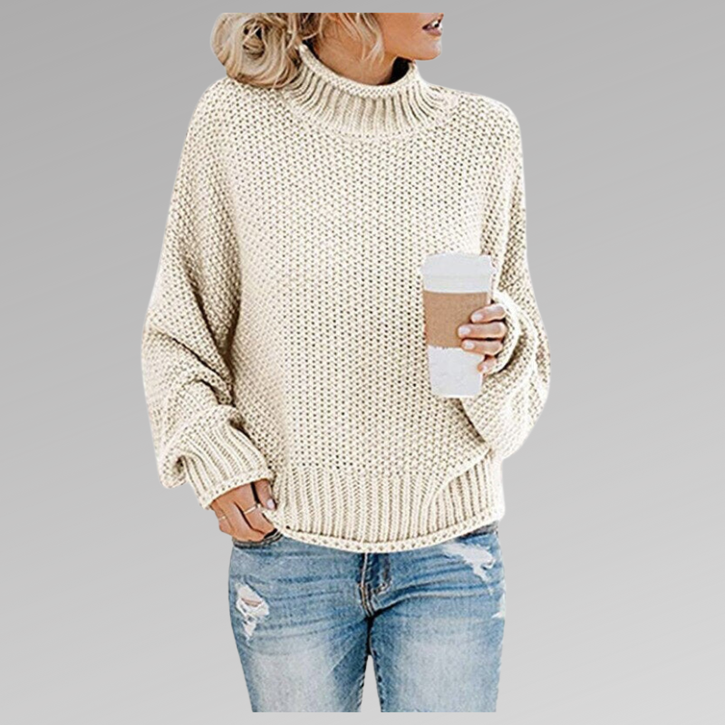 Ditte | Strikket Sweater Med Høj Hals Og Afslappet Pasform