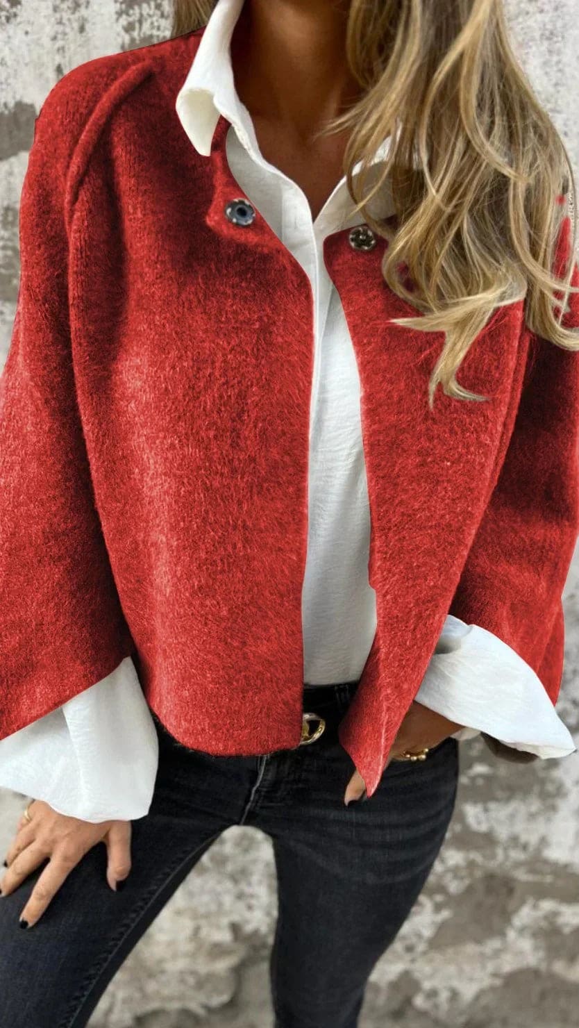 Ulla | Strikket Sweater Med Kontrasterende Skjortekrave Og Knapper