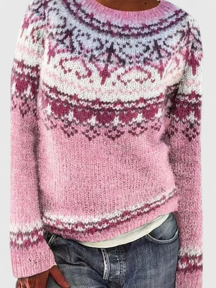 Agnes | Strikket Sweater Med Nordisk Mønster Og Rund Hals