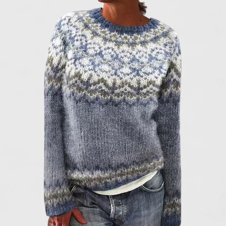 Agnes | Strikket Sweater Med Nordisk Mønster Og Rund Hals