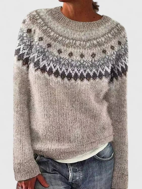 Agnes | Strikket Sweater Med Nordisk Mønster Og Rund Hals