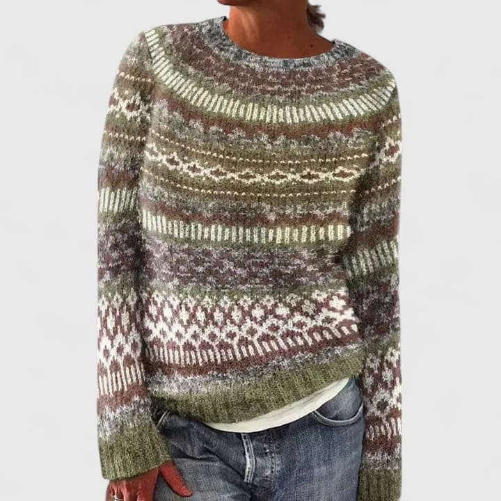 Agnes | Strikket Sweater Med Nordisk Mønster Og Rund Hals