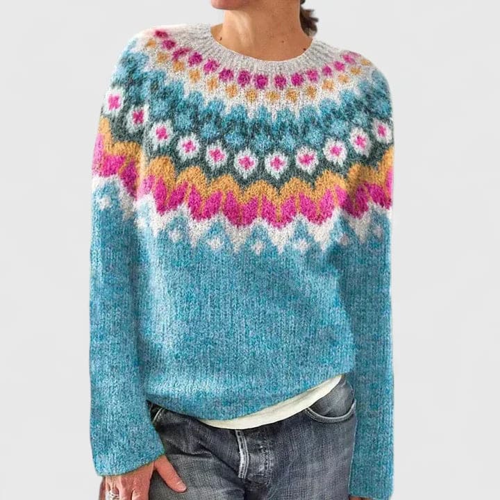 Agnes | Strikket Sweater Med Nordisk Mønster Og Rund Hals