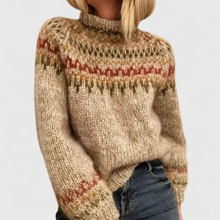 Kirsten | Strikket Sweater Med Nordisk Mønster Og Høj Hals
