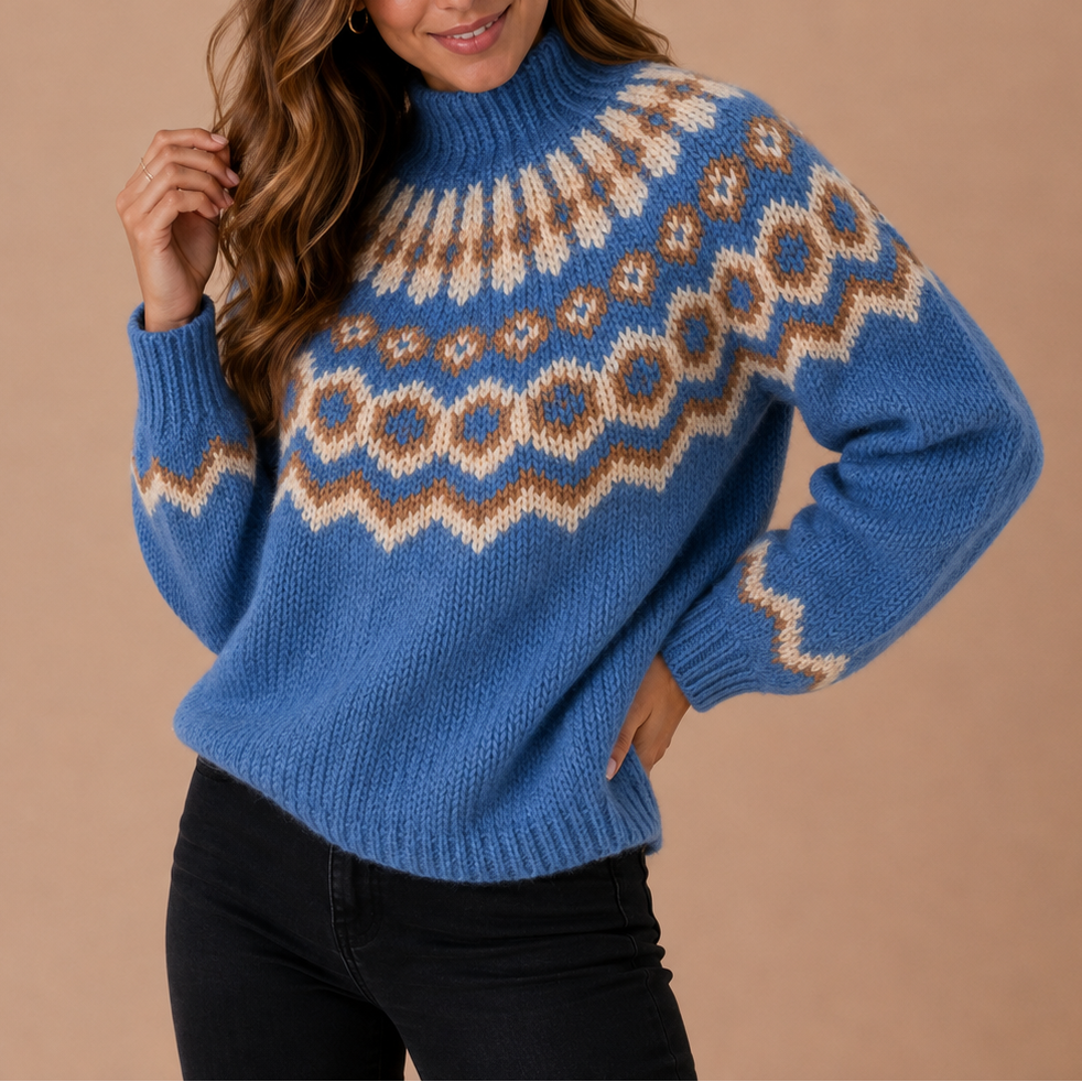 Selma | strikket turtleneck sweater med nordisk fair isle mønster