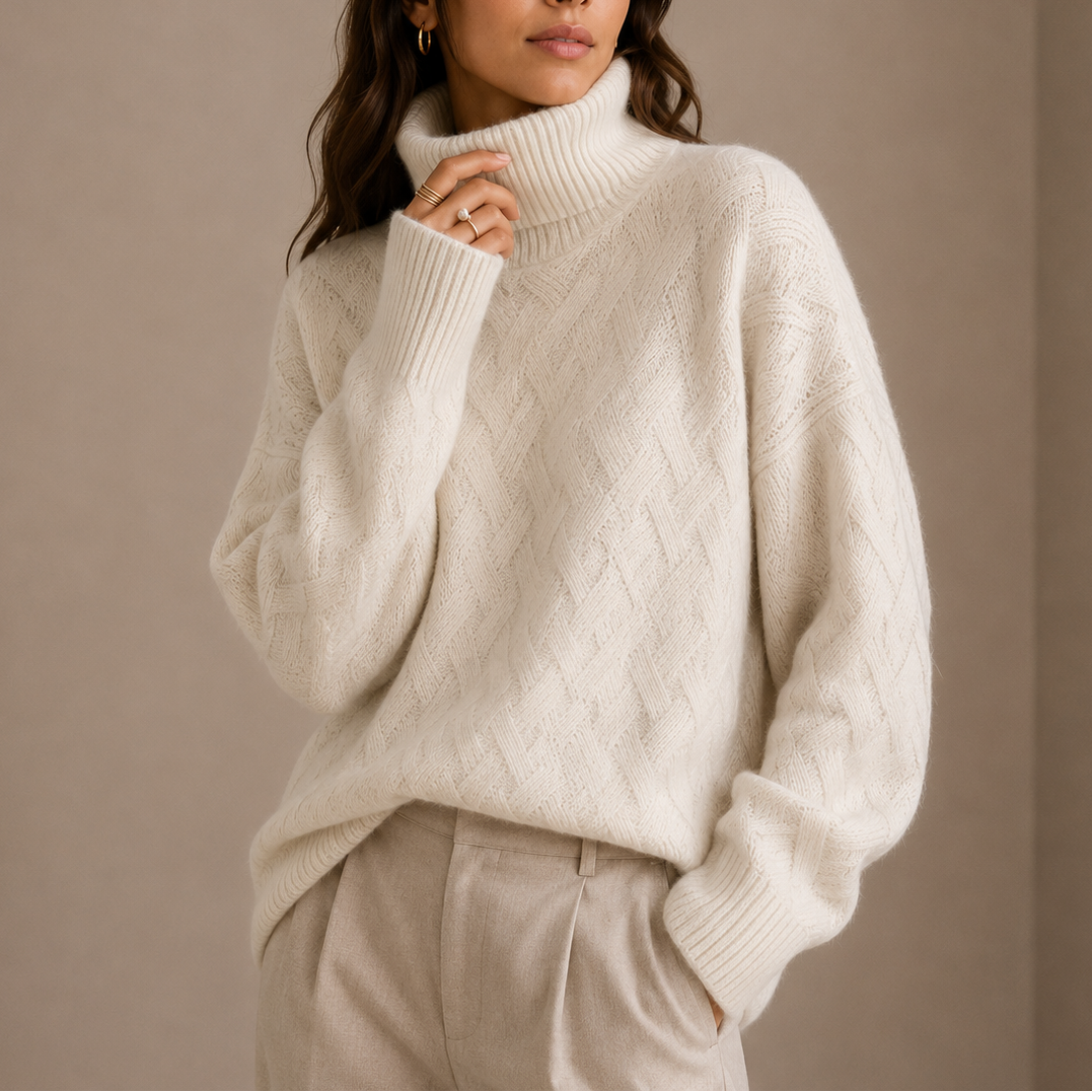 Merete | sweater med høj hals og struktureret flettemønster