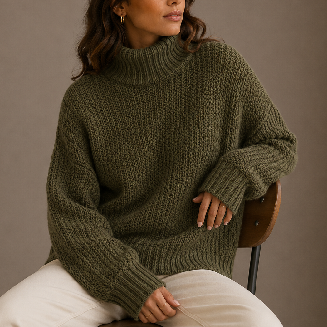 Bodil | sweater med rullekrave og oversize pasform i chunky strik