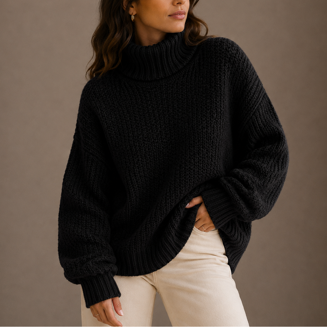Bodil | sweater med rullekrave og oversize pasform i chunky strik