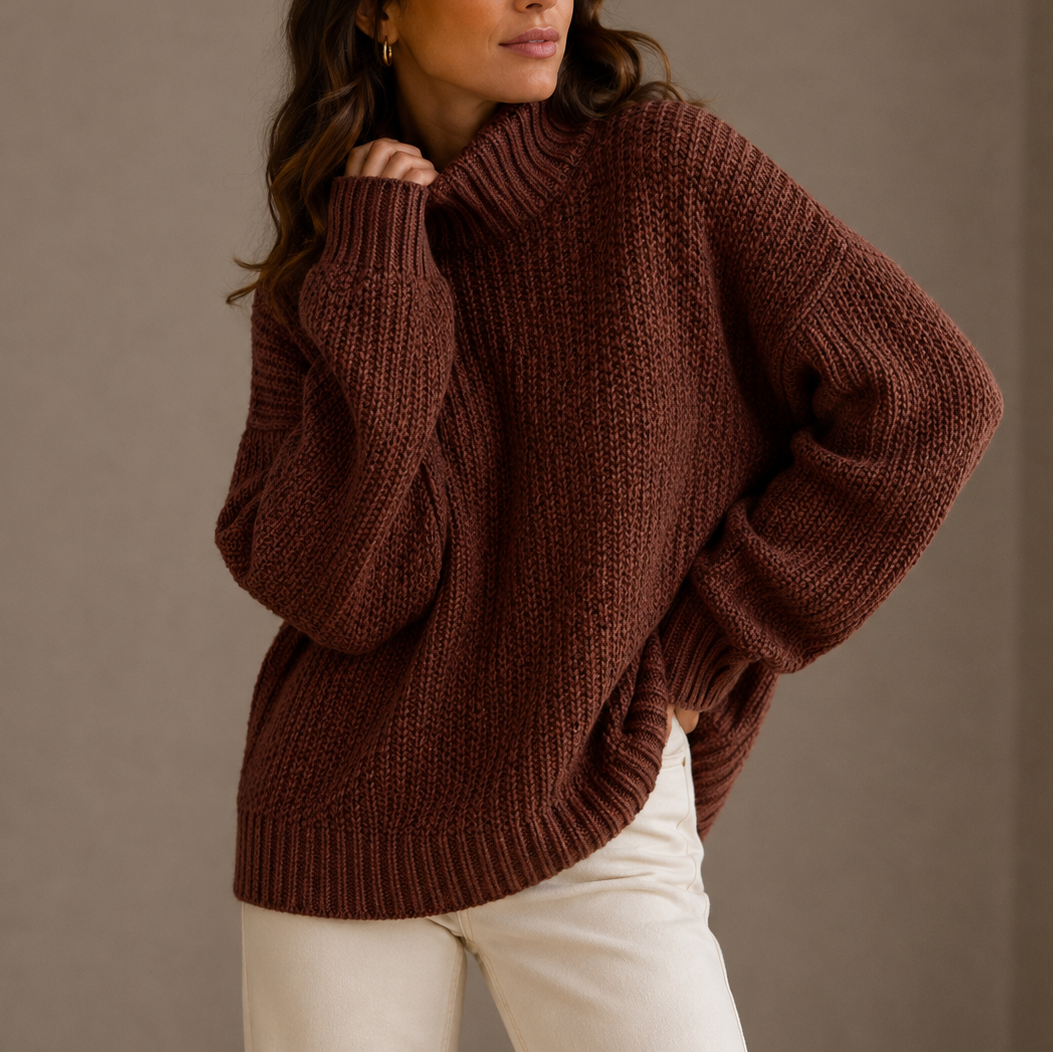 Bodil | sweater med rullekrave og oversize pasform i chunky strik
