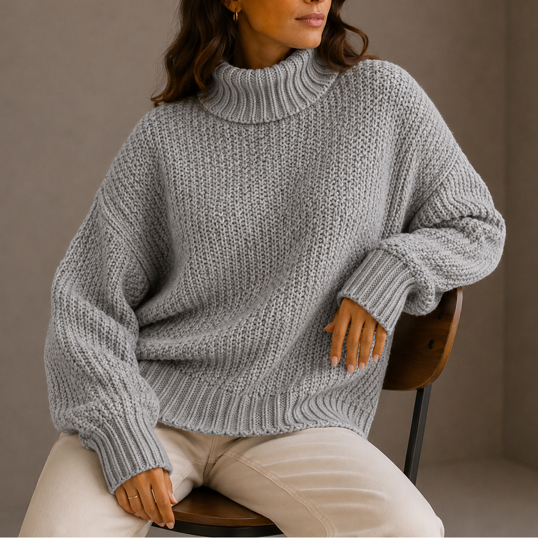 Bodil | sweater med rullekrave og oversize pasform i chunky strik