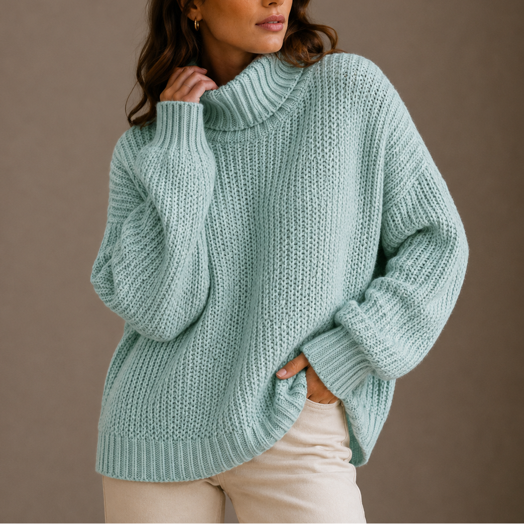Bodil | sweater med rullekrave og oversize pasform i chunky strik