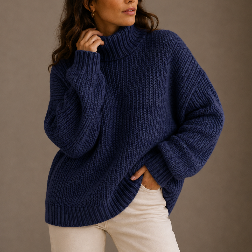 Bodil | sweater med rullekrave og oversize pasform i chunky strik