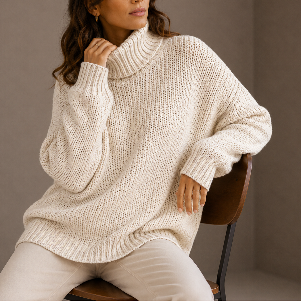 Bodil | sweater med rullekrave og oversize pasform i chunky strik