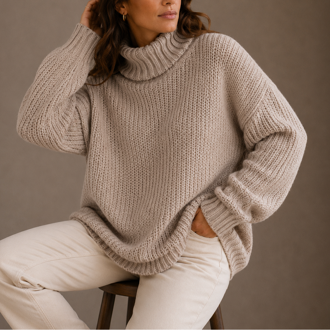 Bodil | sweater med rullekrave og oversize pasform i chunky strik