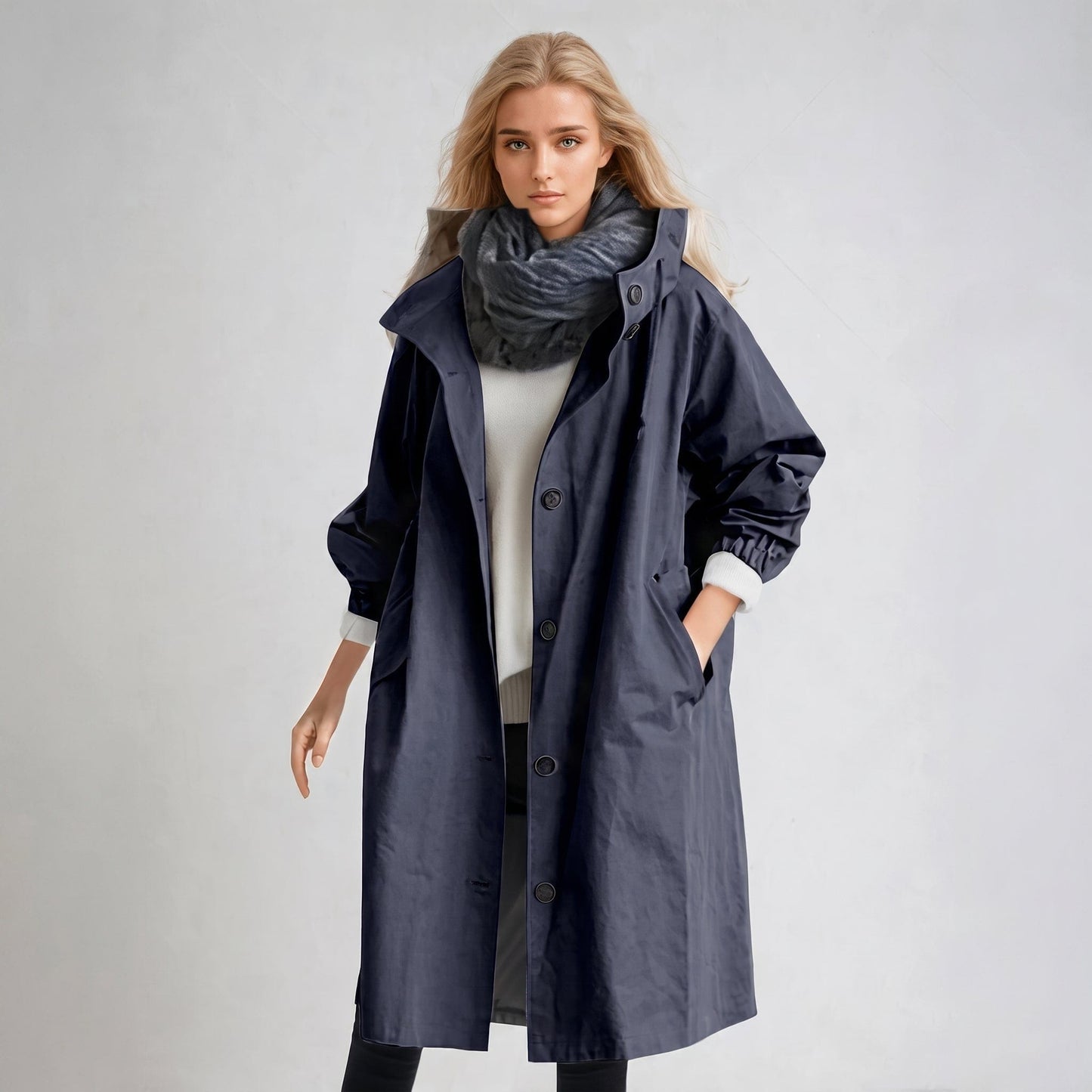 Ingrid | trenchcoat i oversize-pasform med hætte og knaplukning