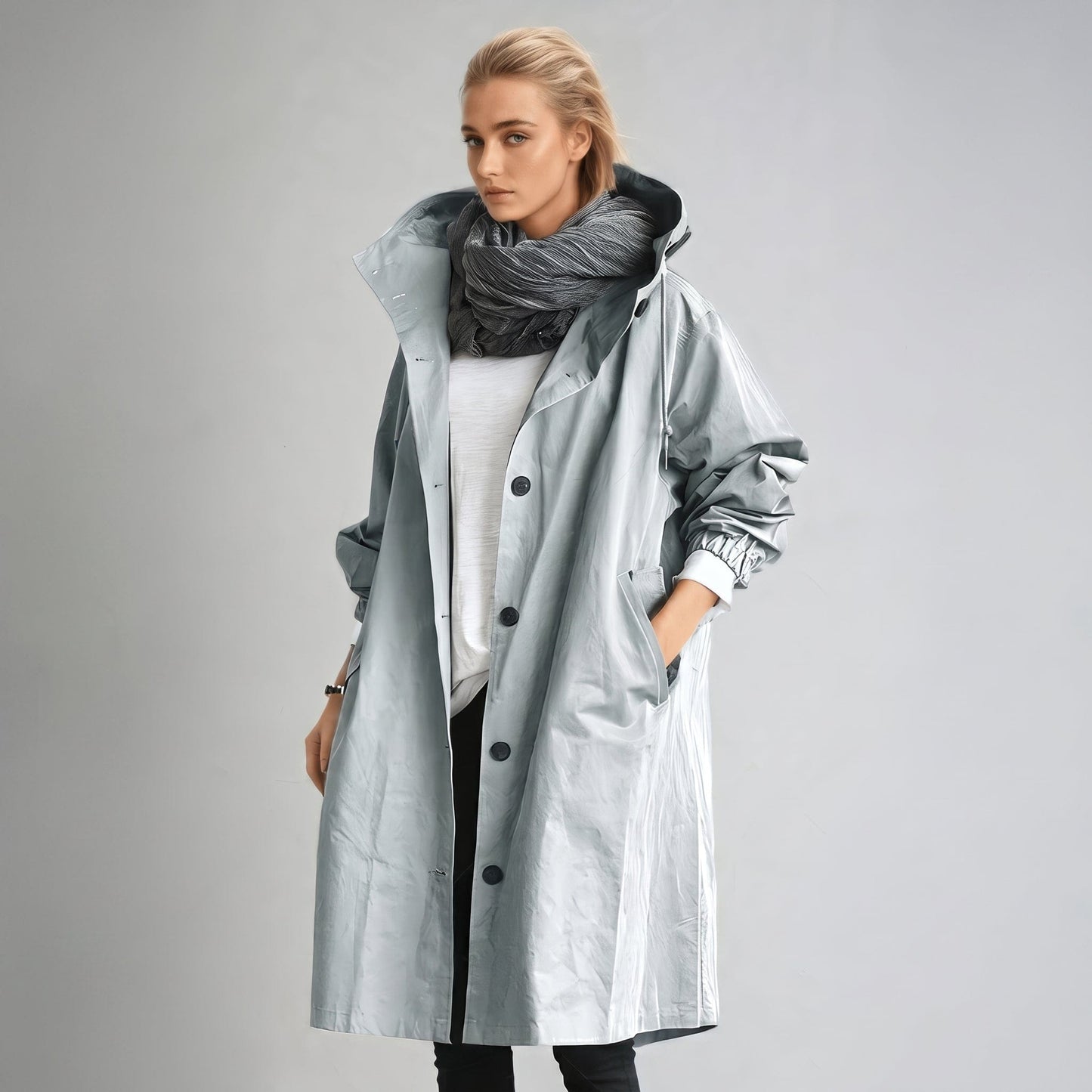 Ingrid | trenchcoat i oversize-pasform med hætte og knaplukning
