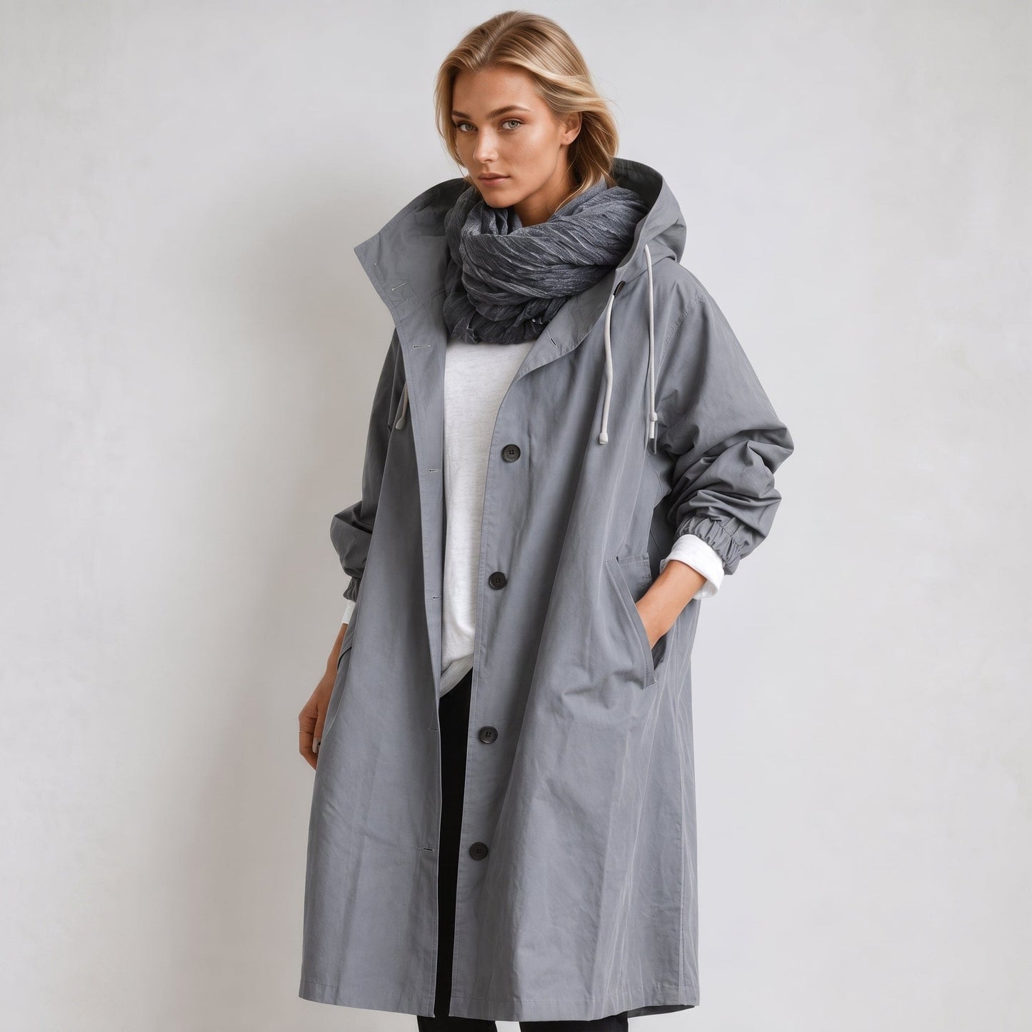 Ingrid | trenchcoat i oversize-pasform med hætte og knaplukning