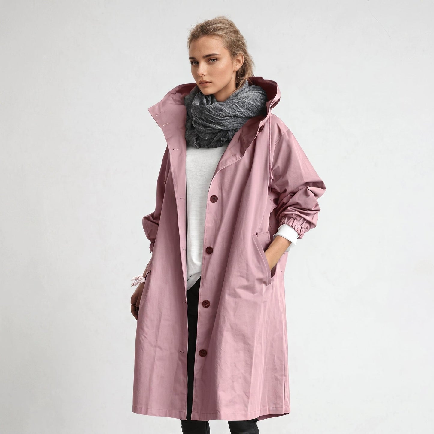Ingrid | trenchcoat i oversize-pasform med hætte og knaplukning