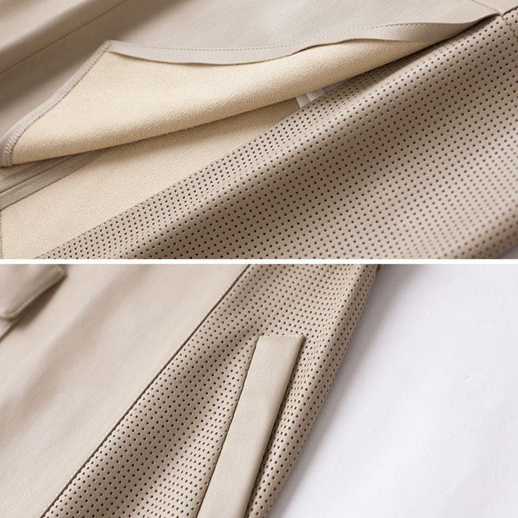 Nederdel med høj talje, bælte, asymmetrisk front og perforeret sidepanel._12